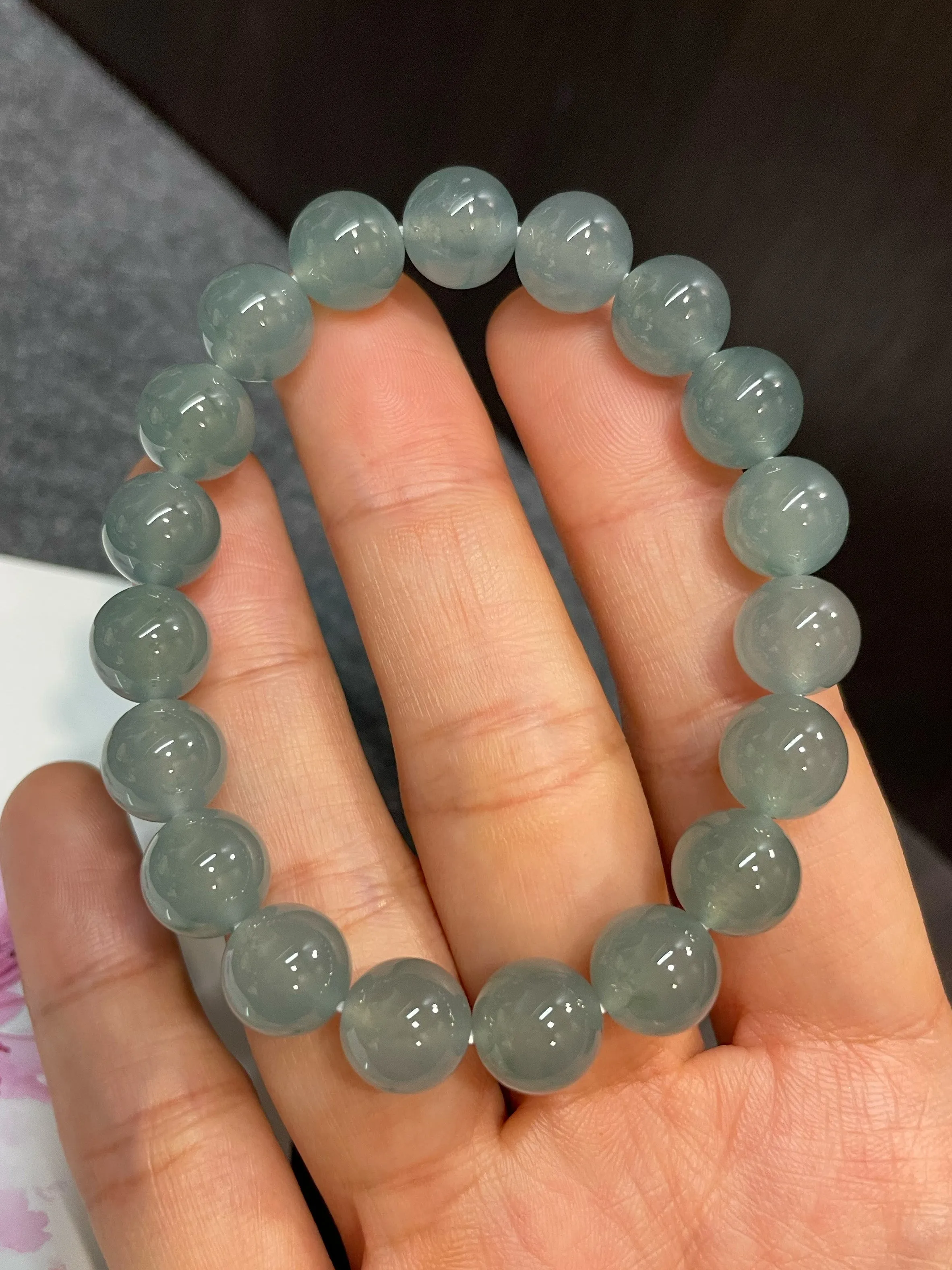 Greenish Blue Jade Bracelet - Round Beads (NJBA111)
