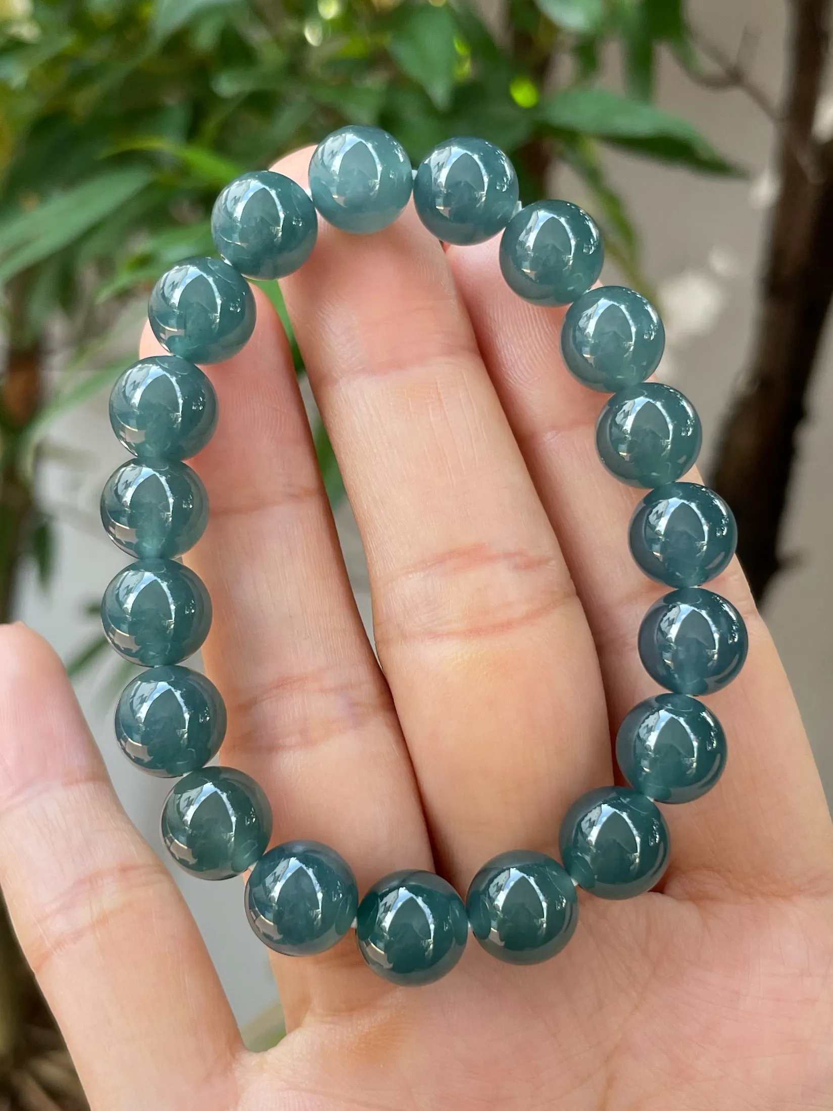 Greenish Blue Jade Bracelet - Round Beads (NJBA126)