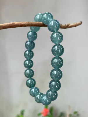 Greenish Blue Jade Bracelet - Round Beads (NJBA126)