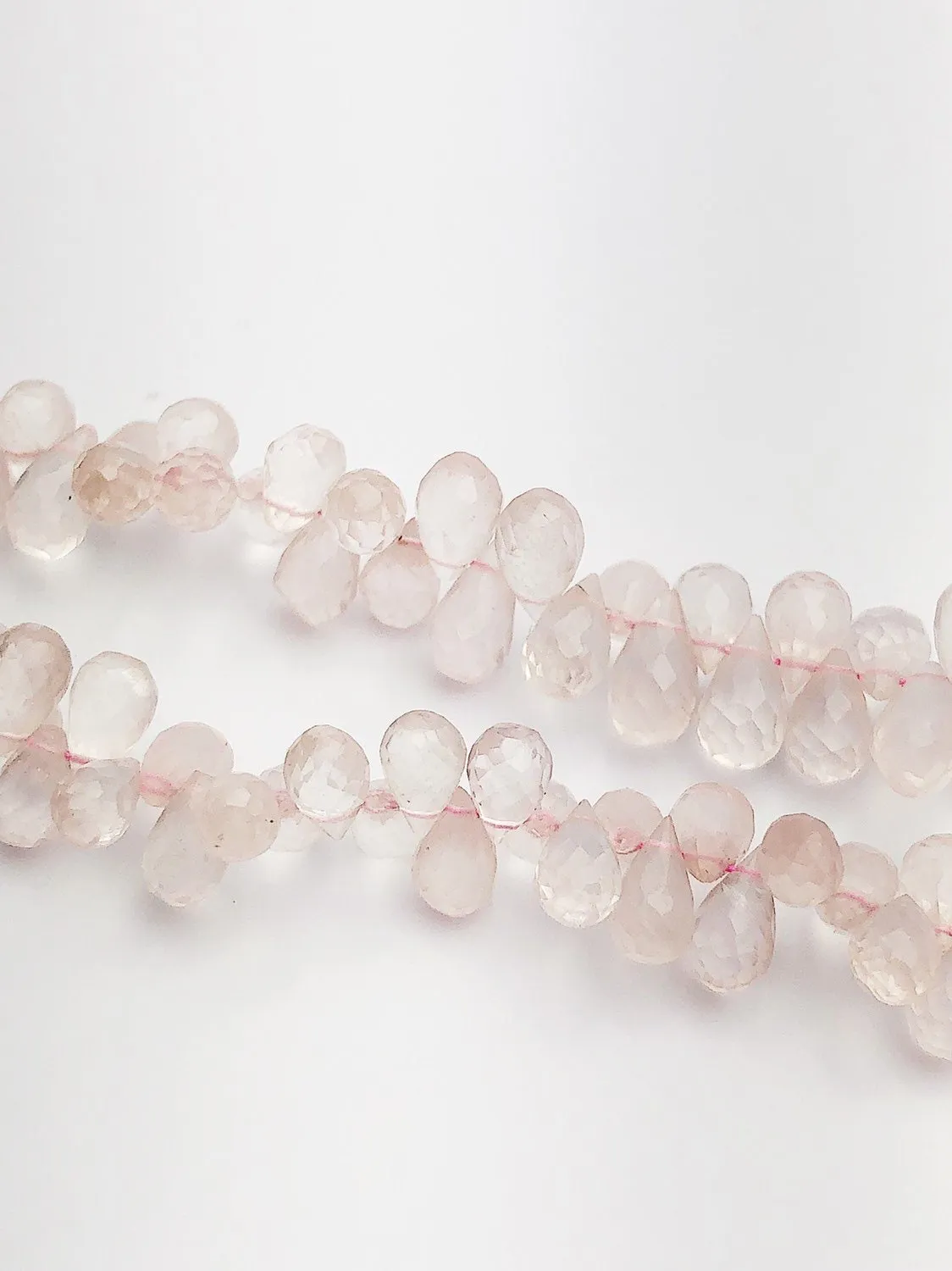 HALF OFF SALE - Rose Quartz Faceted Drop Gemstone Beads, Full Strand, Semi Precious Gemstone, 8"