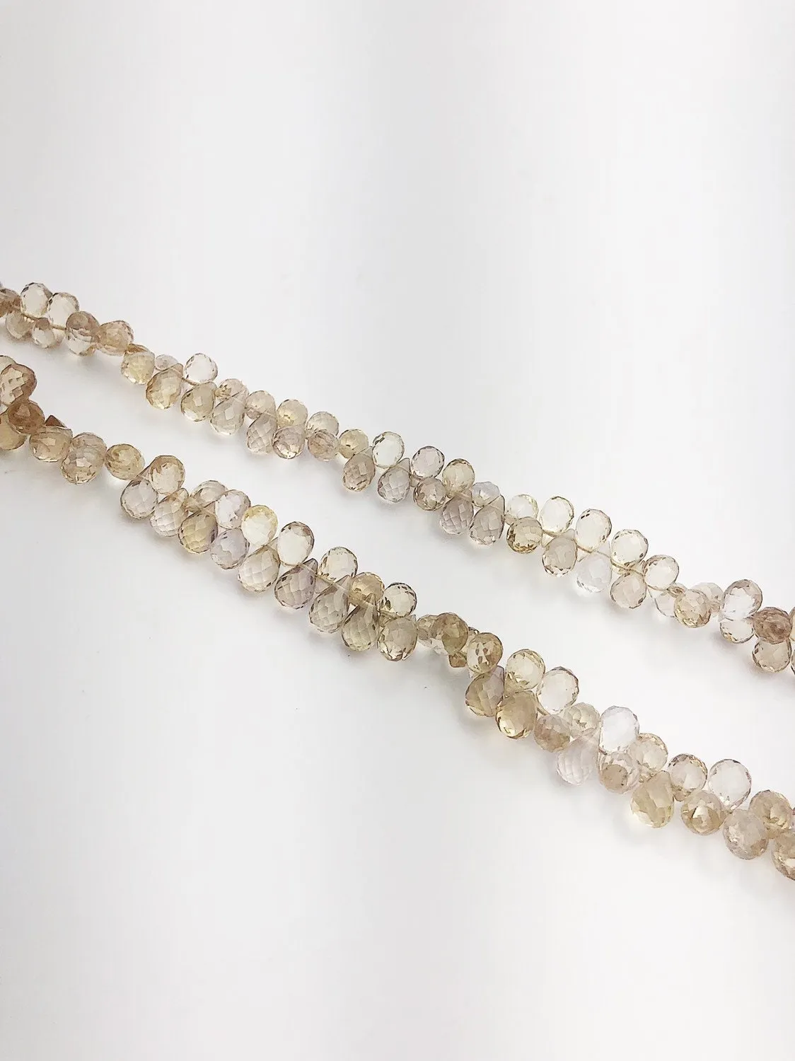 HALF OFF SALE - Whiskey Quartz Faceted Drop Gemstone Beads, Full Strand, Semi Precious Gemstone, 8"