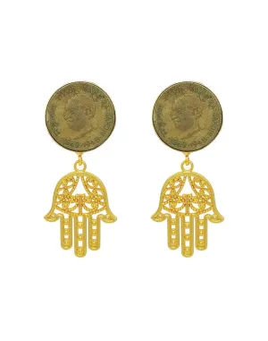 Hamsa Coin Earrings