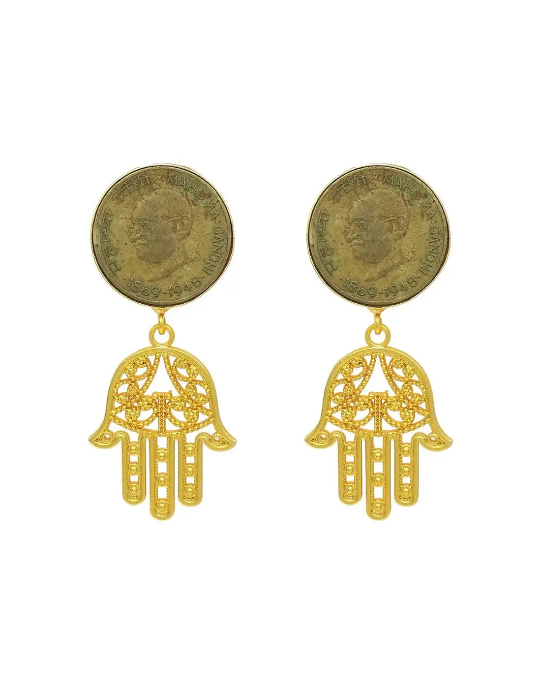 Hamsa Coin Earrings