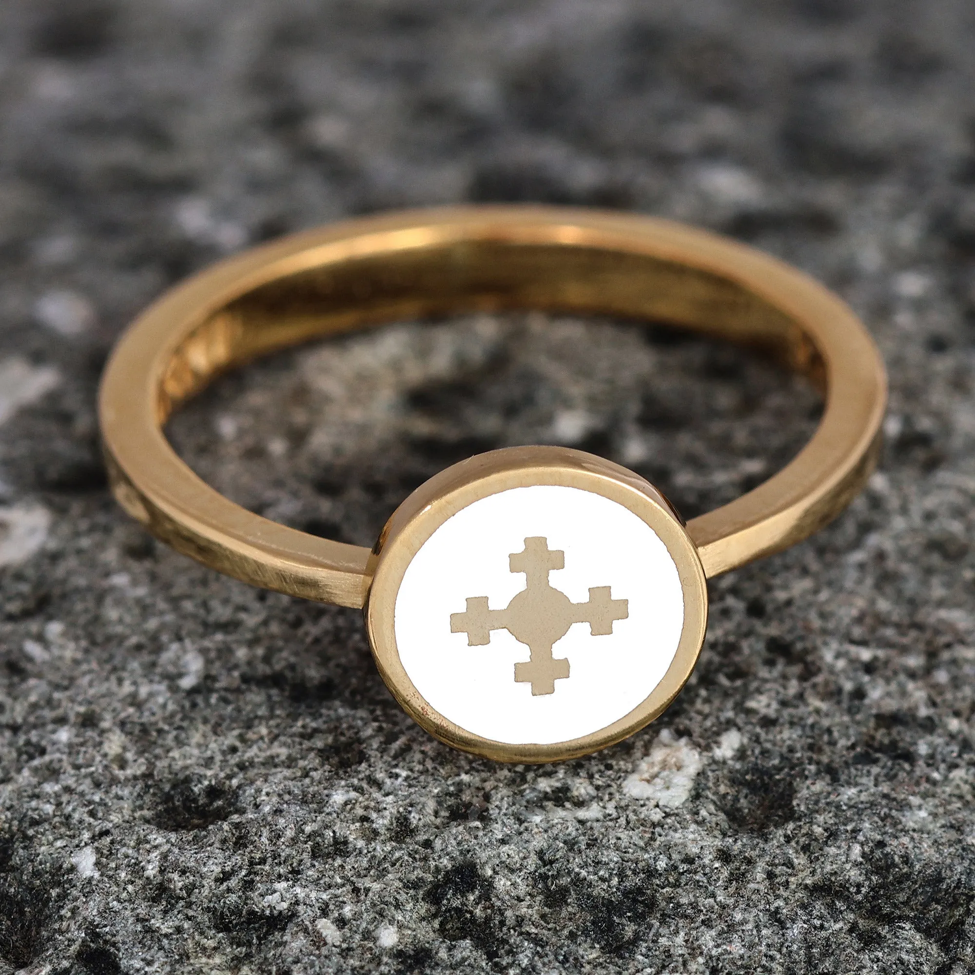 Hand-Painted White 18k Gold-Plated Marash Cocktail Ring - Marash Heaven | NOVICA