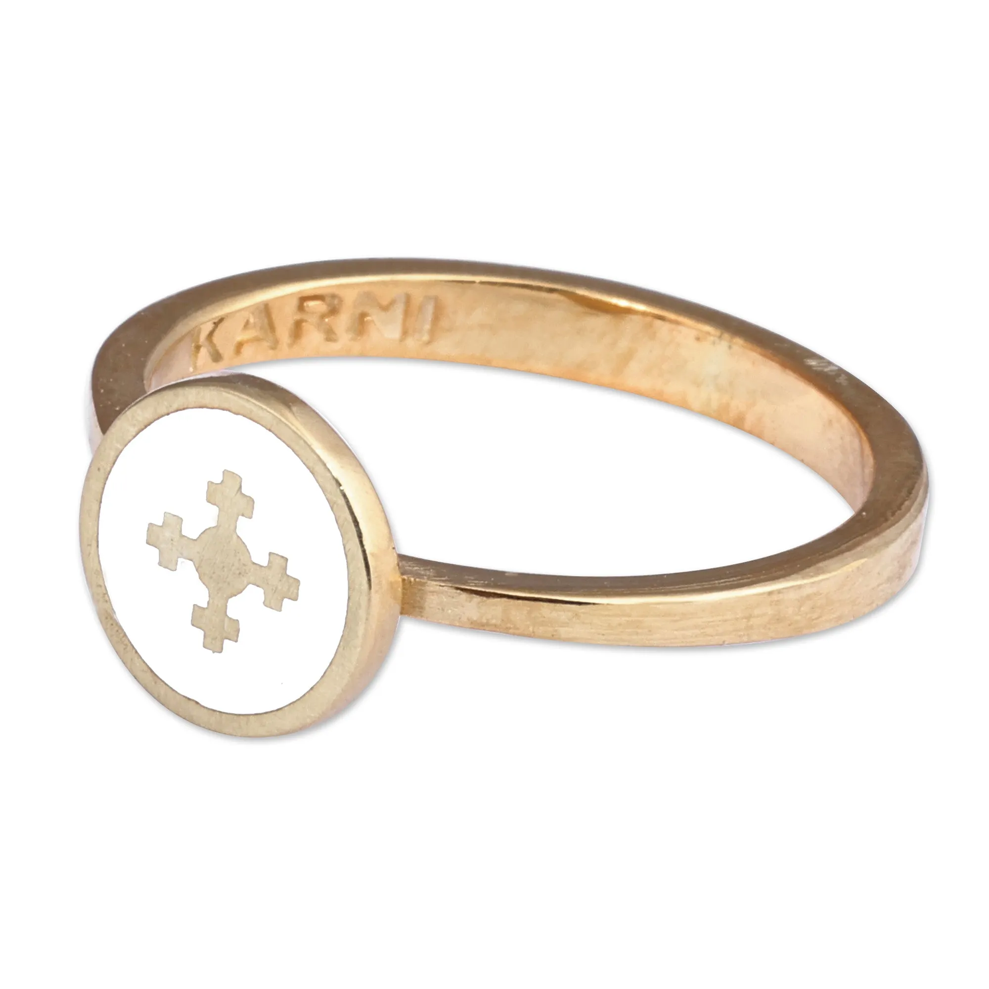 Hand-Painted White 18k Gold-Plated Marash Cocktail Ring - Marash Heaven | NOVICA