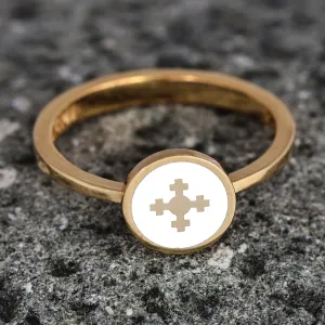 Hand-Painted White 18k Gold-Plated Marash Cocktail Ring - Marash Heaven | NOVICA