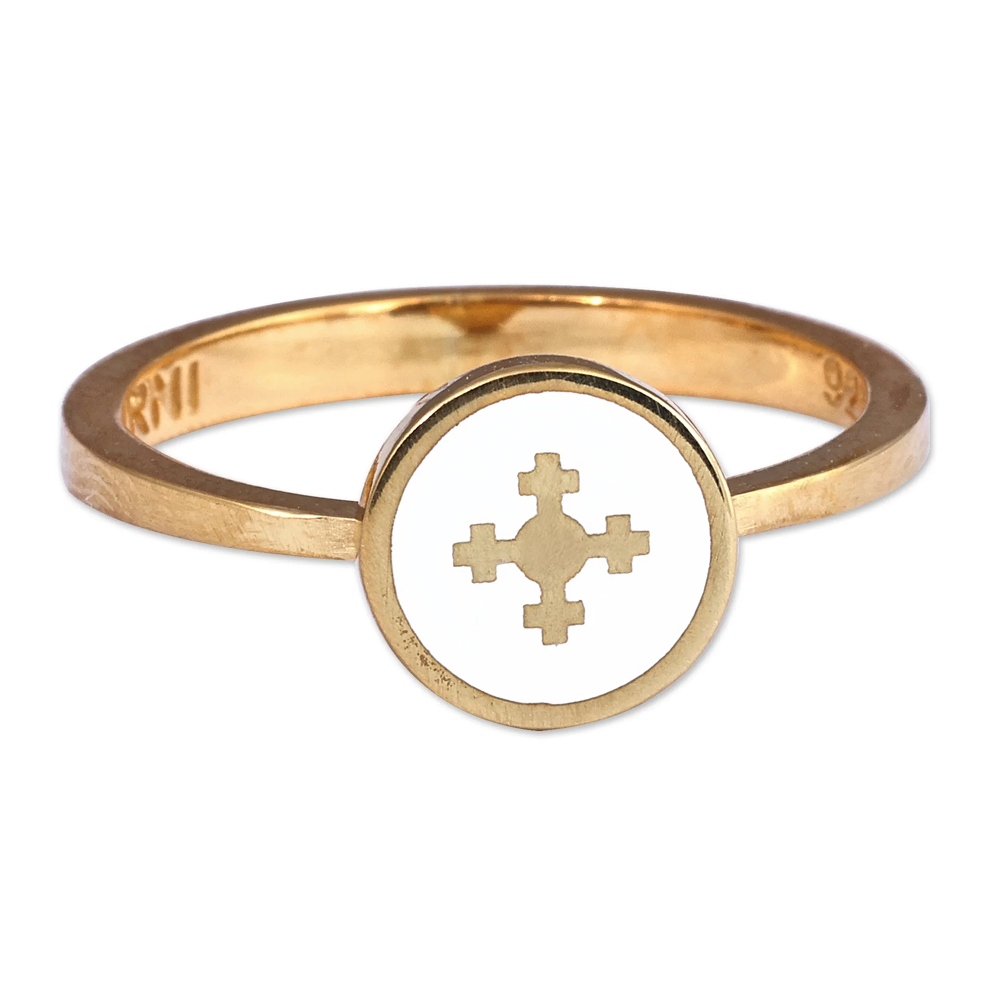 Hand-Painted White 18k Gold-Plated Marash Cocktail Ring - Marash Heaven | NOVICA
