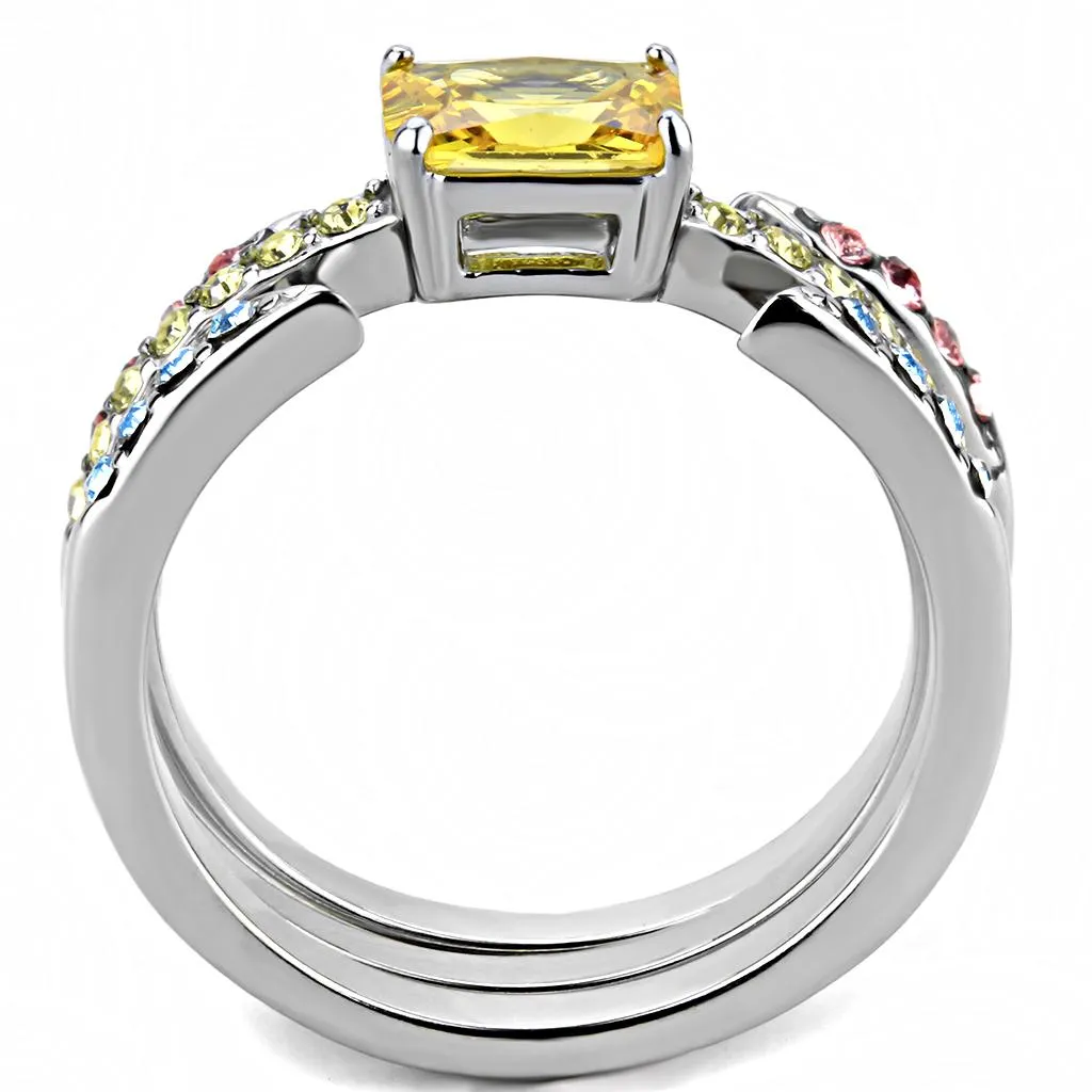 High polished (no plating) Stainless Steel Ring with AAA Grade CZ in Topaz for Women Style TK3526