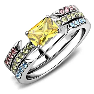 High polished (no plating) Stainless Steel Ring with AAA Grade CZ in Topaz for Women Style TK3526