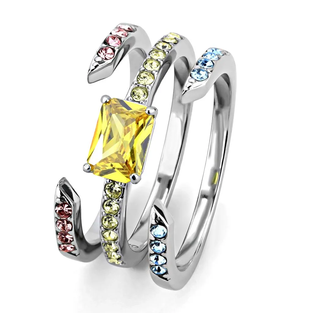 High polished (no plating) Stainless Steel Ring with AAA Grade CZ in Topaz for Women Style TK3526