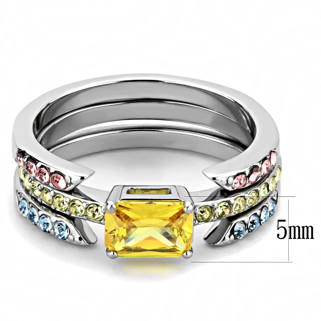 High polished (no plating) Stainless Steel Ring with AAA Grade CZ in Topaz for Women Style TK3526