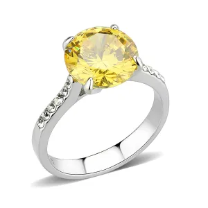 High polished (no plating) Stainless Steel Ring with AAA Grade CZ in Topaz for Women Style TK3783