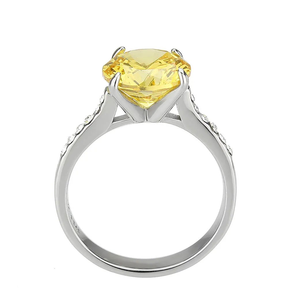 High polished (no plating) Stainless Steel Ring with AAA Grade CZ in Topaz for Women Style TK3783