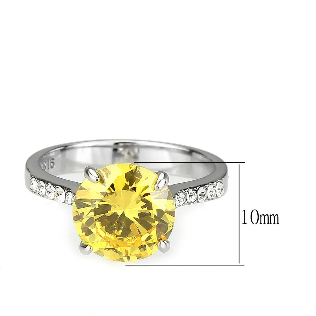 High polished (no plating) Stainless Steel Ring with AAA Grade CZ in Topaz for Women Style TK3783