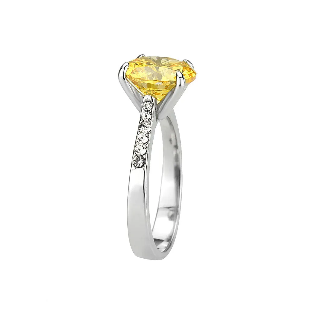 High polished (no plating) Stainless Steel Ring with AAA Grade CZ in Topaz for Women Style TK3783