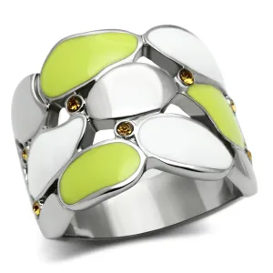 High polished (no plating) Stainless Steel Ring with Top Grade Crystal in Topaz for Women Style TK693