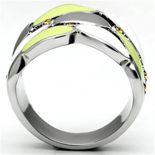 High polished (no plating) Stainless Steel Ring with Top Grade Crystal in Topaz for Women Style TK693