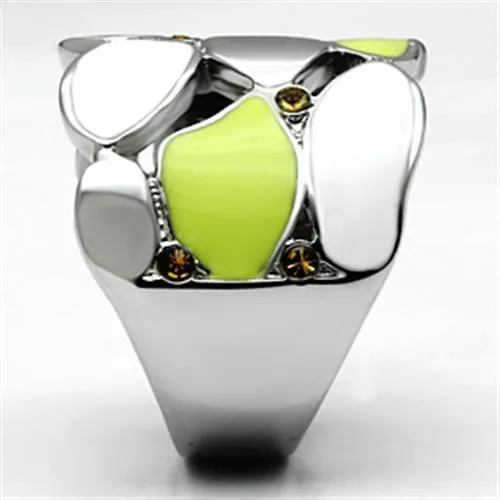 High polished (no plating) Stainless Steel Ring with Top Grade Crystal in Topaz for Women Style TK693