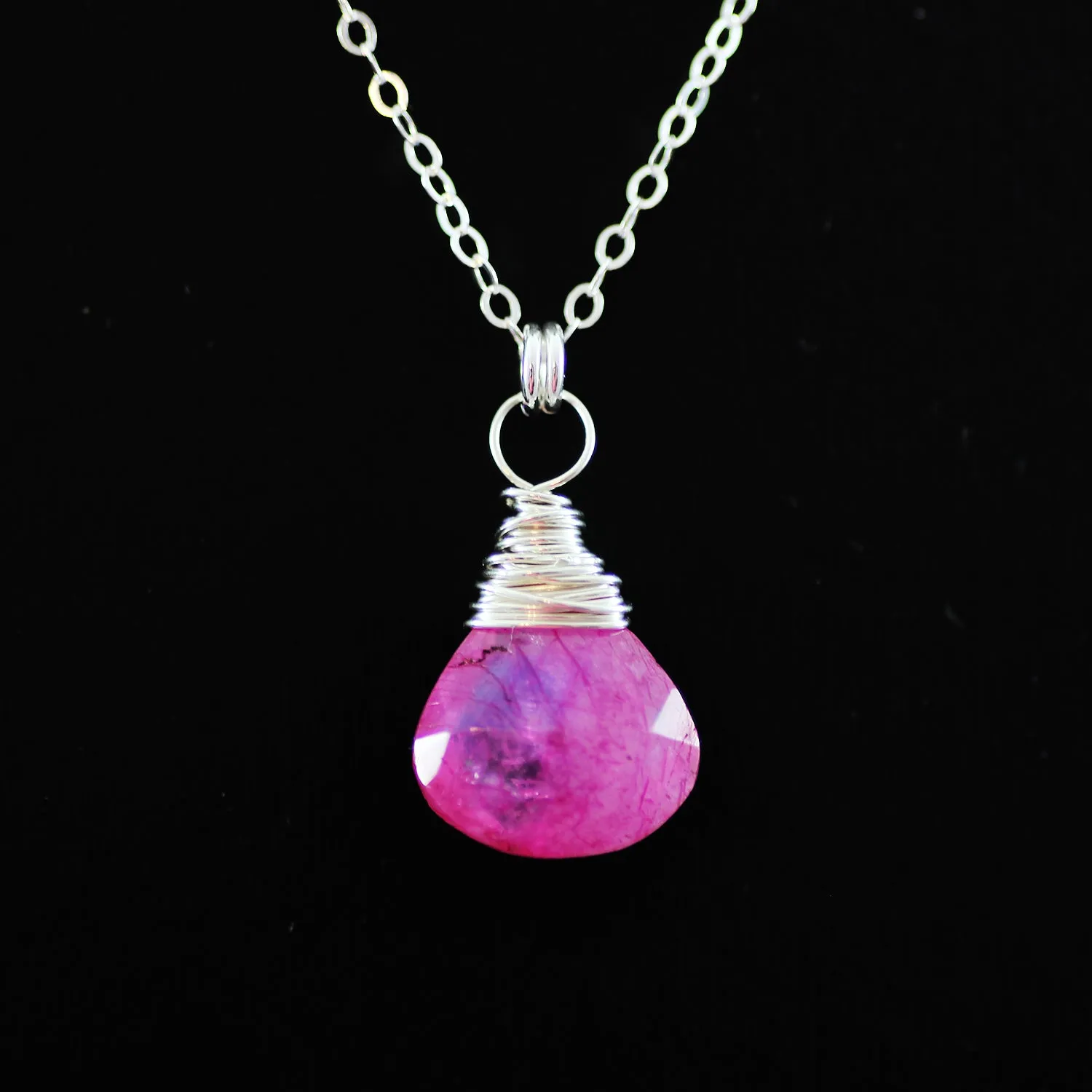 Hot Pink Rainbow Moonstone Silver Pendant Necklace