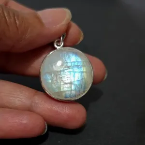 IMPERFECT Unisex Large Round Moonstone 925 Sterling Silver Pendant, MP24