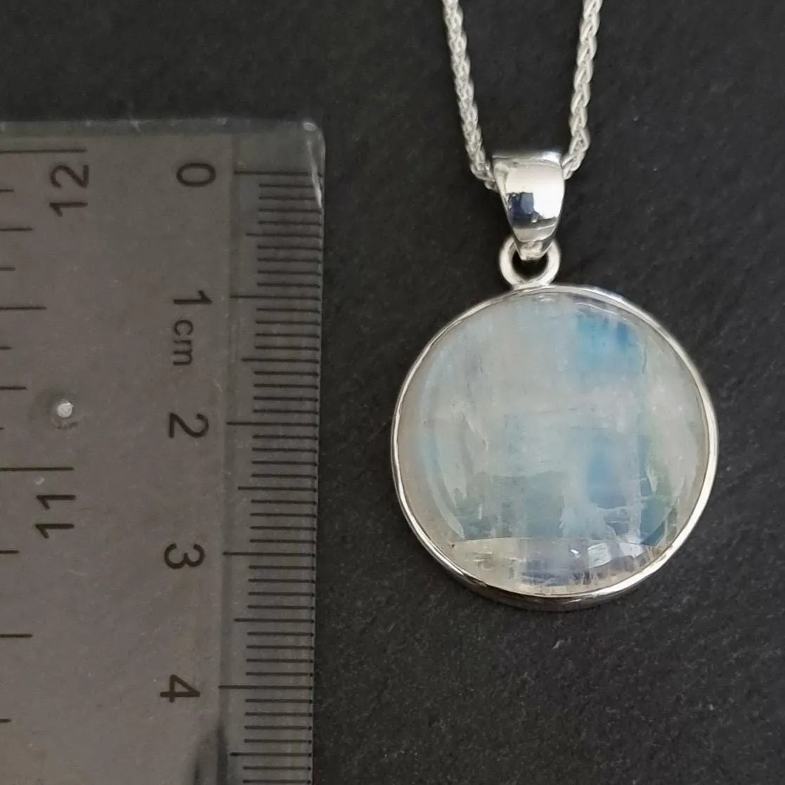 IMPERFECT Unisex Large Round Moonstone 925 Sterling Silver Pendant, MP24