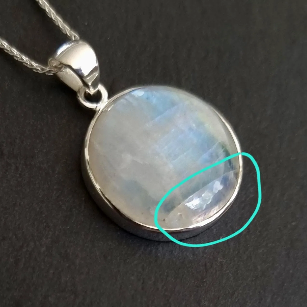 IMPERFECT Unisex Large Round Moonstone 925 Sterling Silver Pendant, MP24