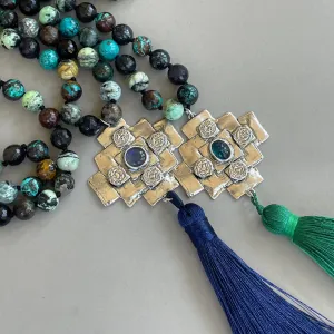 Iolite Chakana Cross Mala Bead Necklace