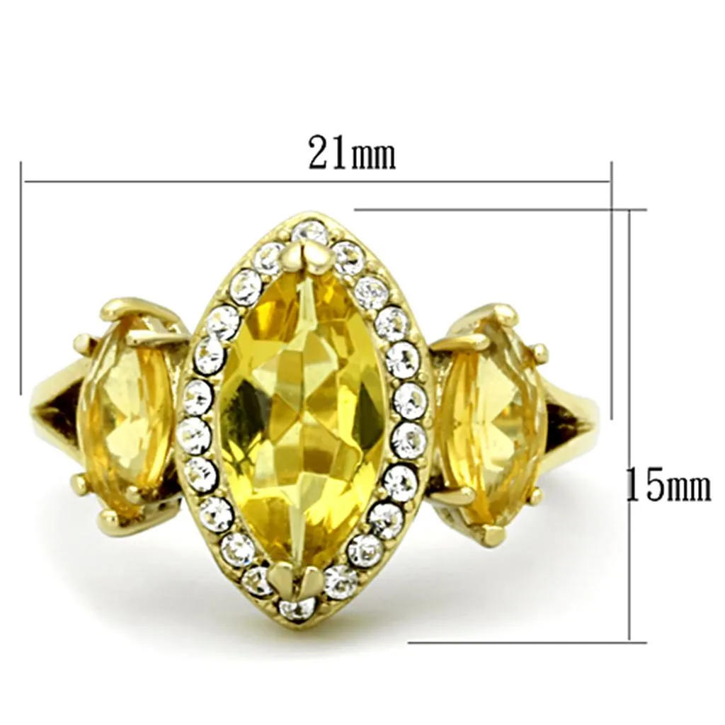 IP Gold(Ion Plating) Stainless Steel Ring with Synthetic Synthetic Glass in Topaz for Women Style TK1578