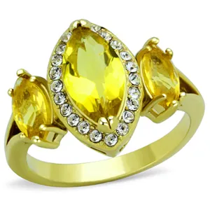 IP Gold(Ion Plating) Stainless Steel Ring with Synthetic Synthetic Glass in Topaz for Women Style TK1578