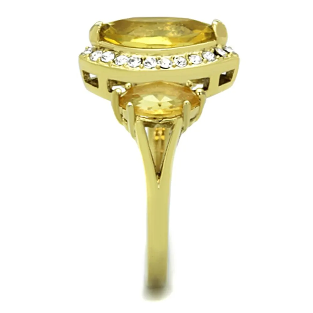 IP Gold(Ion Plating) Stainless Steel Ring with Synthetic Synthetic Glass in Topaz for Women Style TK1578