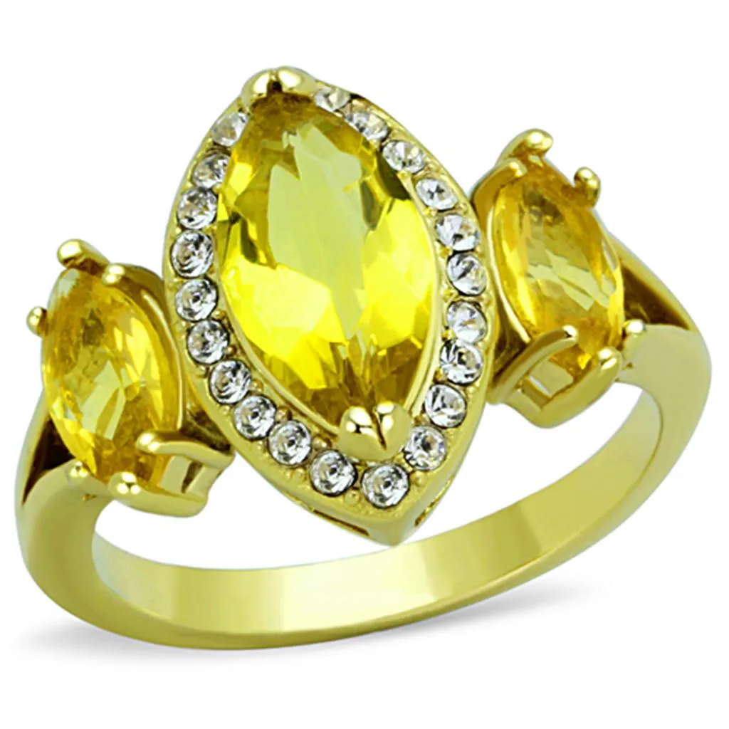 IP Gold(Ion Plating) Stainless Steel Ring with Synthetic Synthetic Glass in Topaz for Women Style TK1578