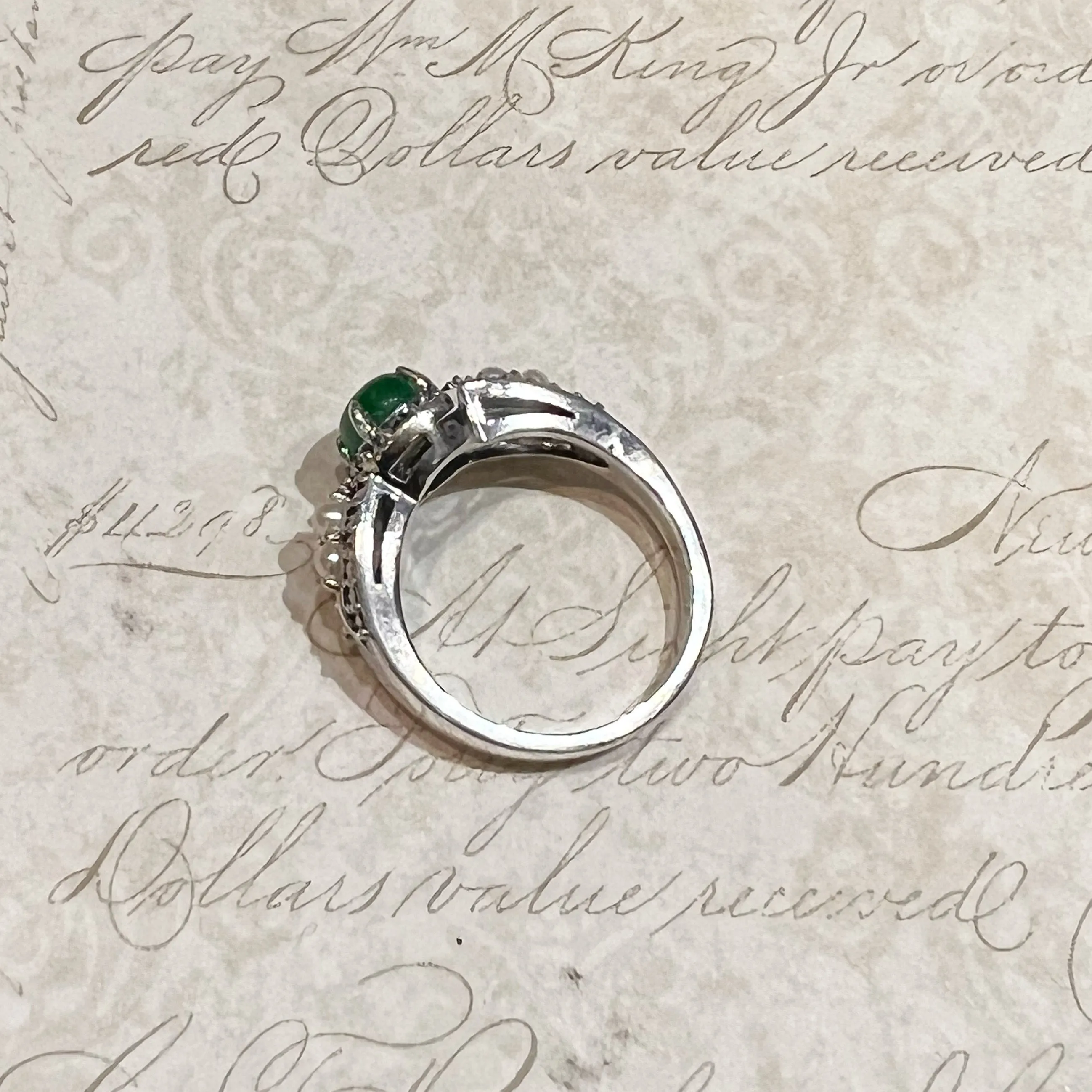 Jade Pearl Ring in Silver with Marcasite Stones