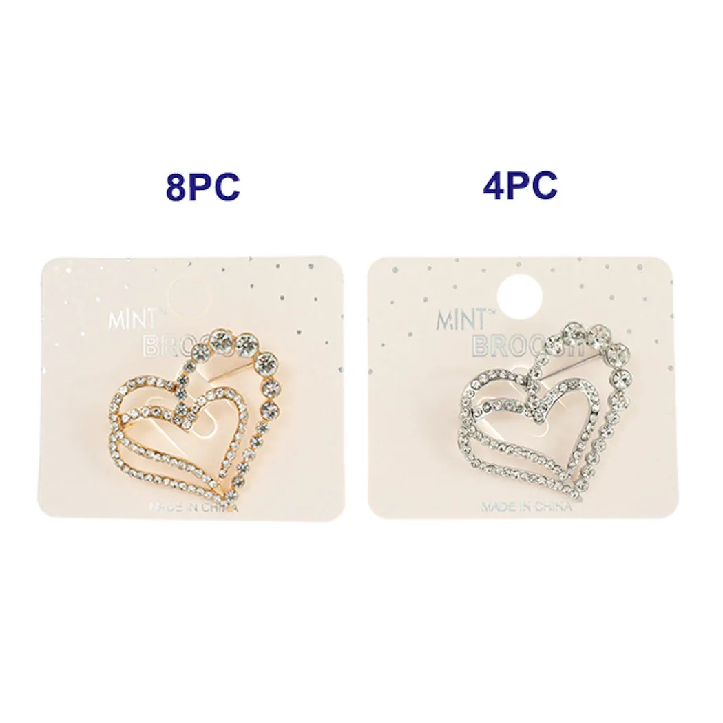 JAH42887-Rhinestone Double Heart Brooch