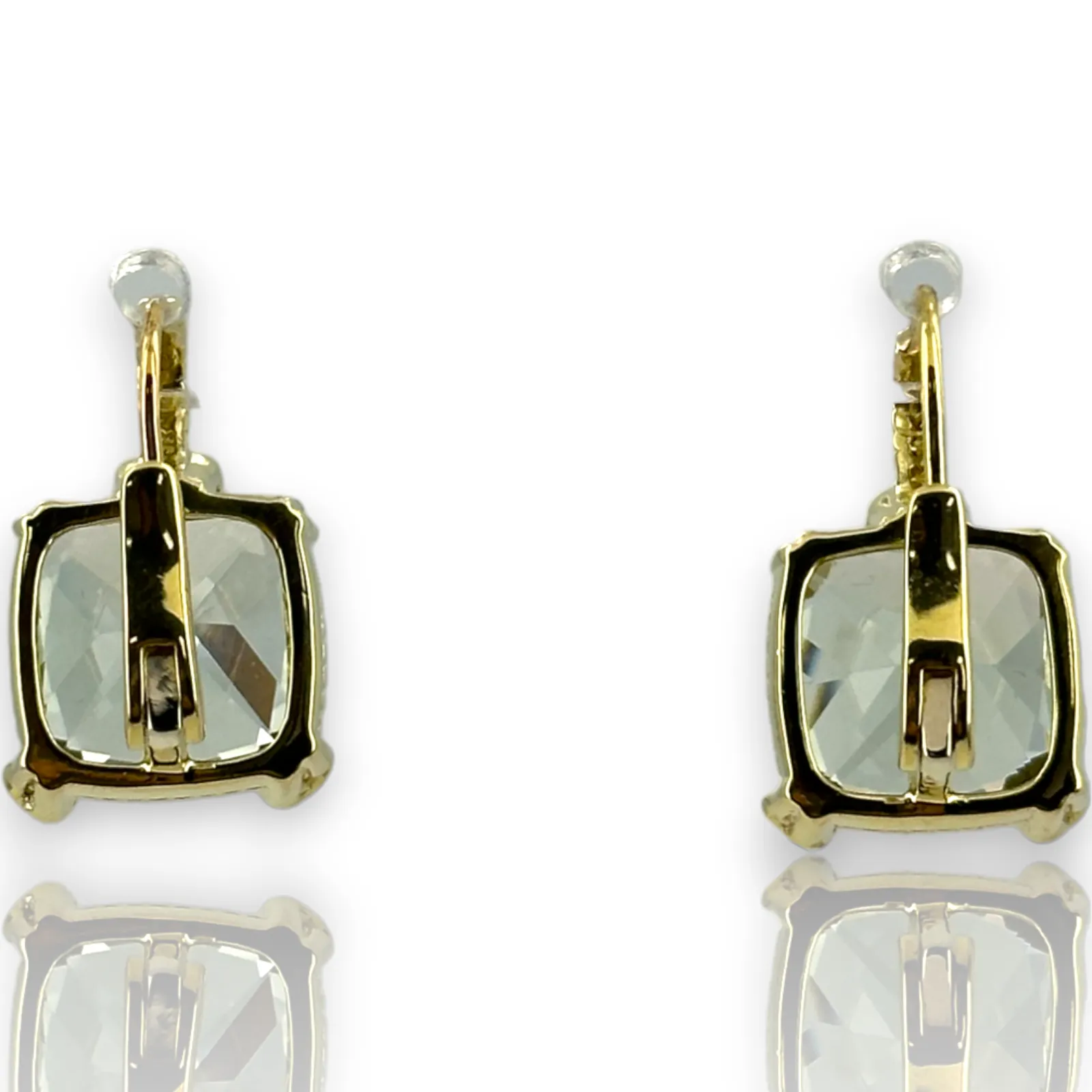 Judith Ripka 18KT 750 Yellow Gold Diamond Green Quartz Drop Earrings