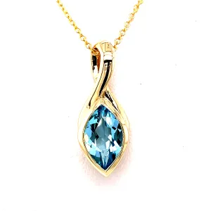 Kaleidoscope Marquee Blue Topaz Cross Over Pendant in Gold