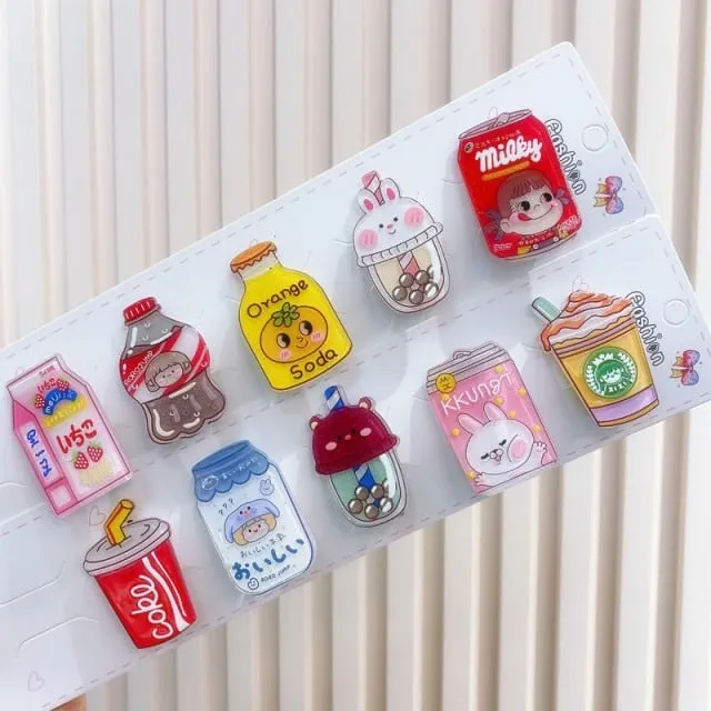 Kawaii Drink Bottle Hair Clips 10Pcs