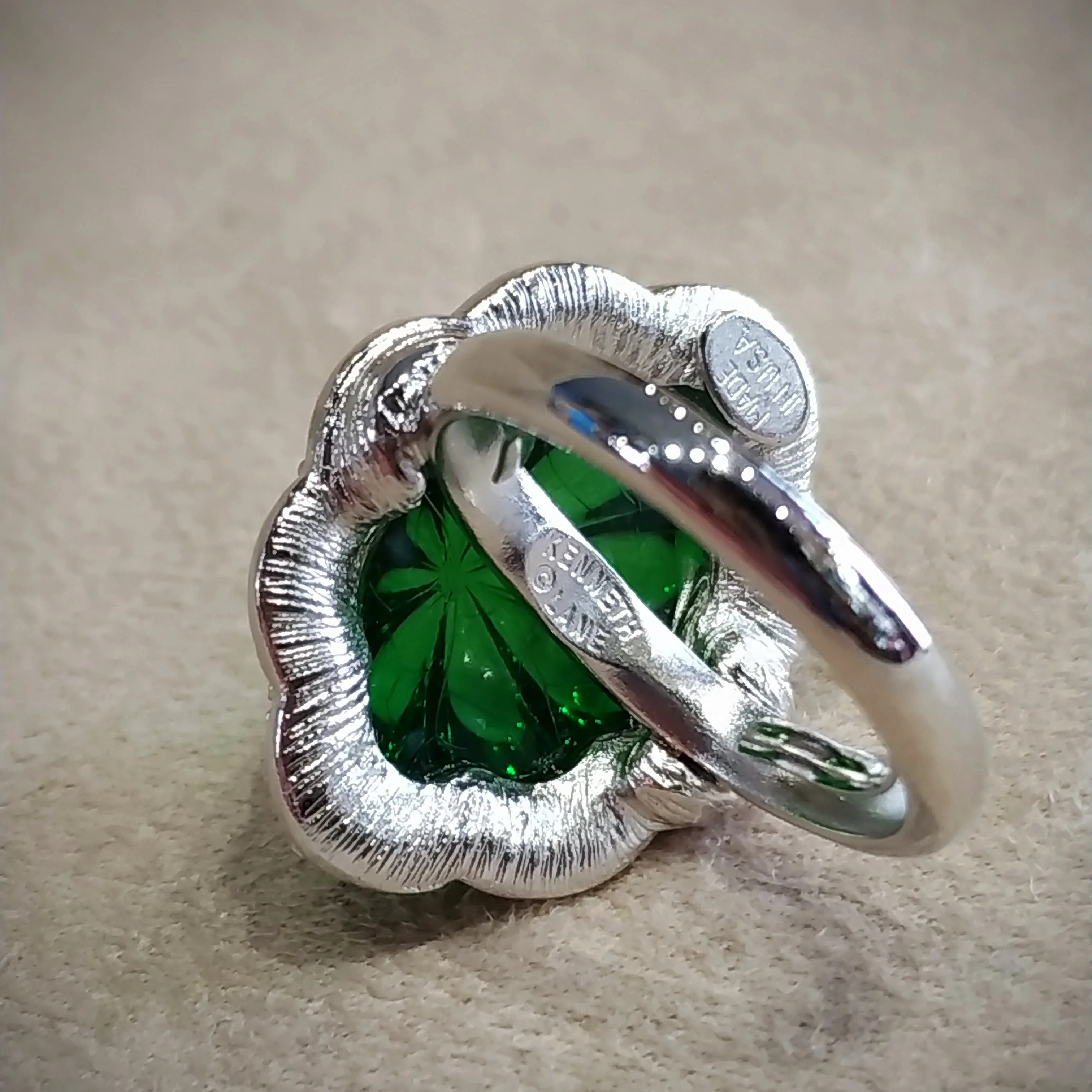 Kenneth Jay Lane Emerald Green Glass Statement ring