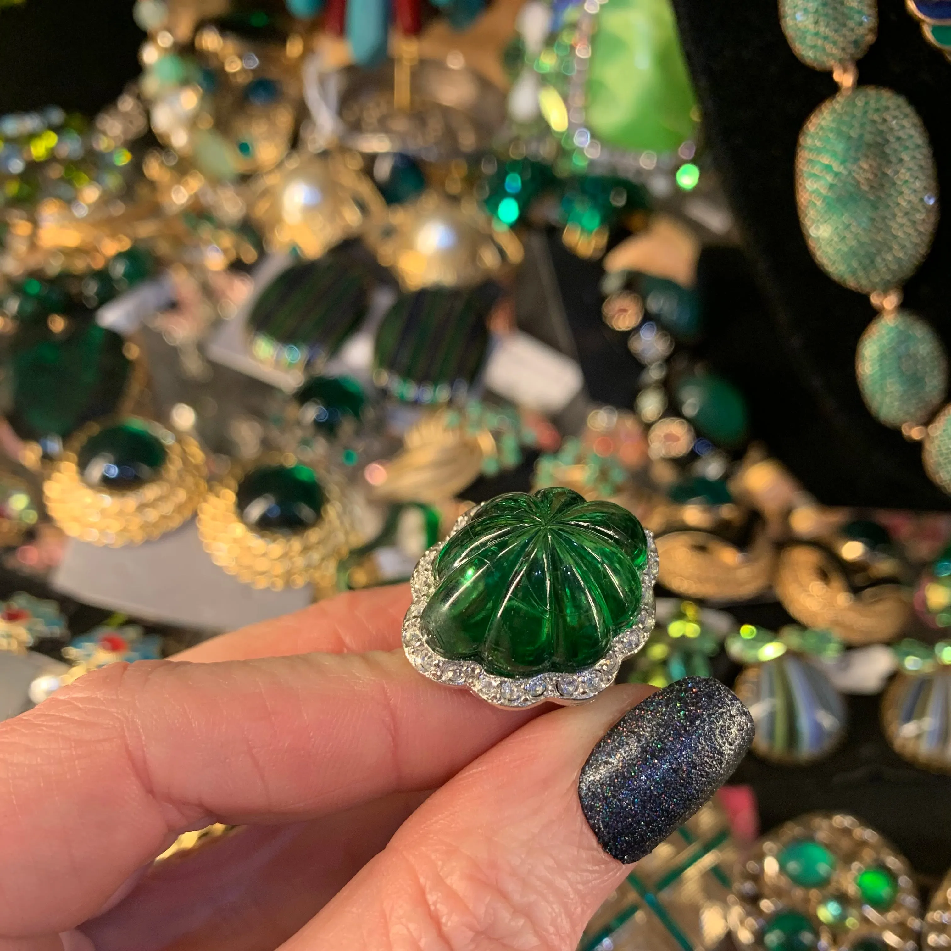 Kenneth Jay Lane Emerald Green Glass Statement ring