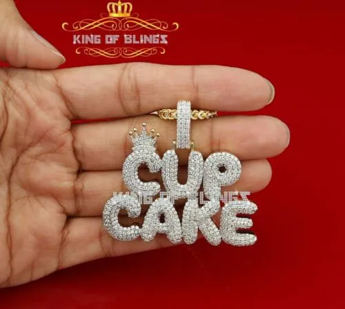 King Of Bling's Yellow' Crown CUPCAKE Pendant 925 Sterling Silver Pendant 7.90ct Cubic Zirconia