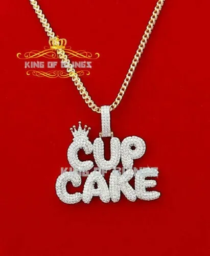 King Of Bling's Yellow' Crown CUPCAKE Pendant 925 Sterling Silver Pendant 7.90ct Cubic Zirconia