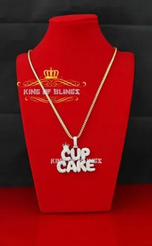 King Of Bling's Yellow' Crown CUPCAKE Pendant 925 Sterling Silver Pendant 7.90ct Cubic Zirconia