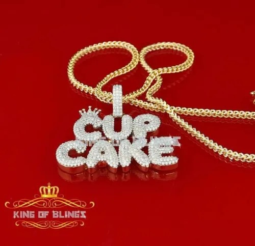 King Of Bling's Yellow' Crown CUPCAKE Pendant 925 Sterling Silver Pendant 7.90ct Cubic Zirconia