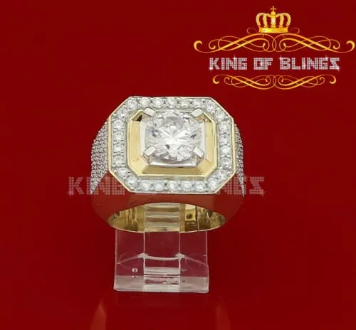 King Of Bling's Yellow Silver 7.10ct Cubic Zirconia Square Men's Adjustable Ring From SZ 9 to 11