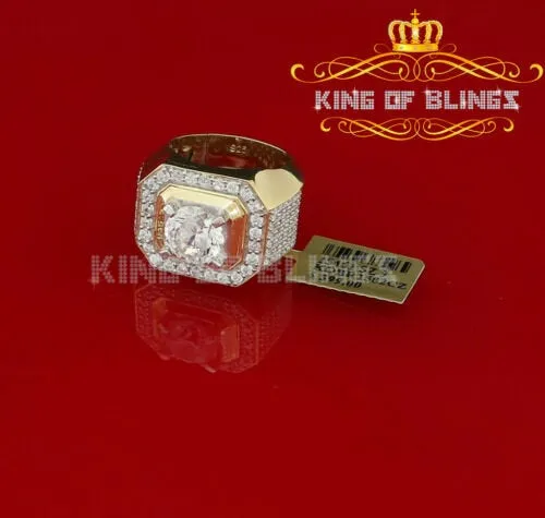 King Of Bling's Yellow Silver 7.10ct Cubic Zirconia Square Men's Adjustable Ring From SZ 9 to 11