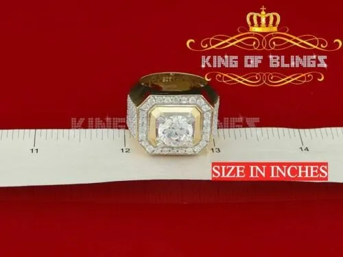 King Of Bling's Yellow Silver 7.10ct Cubic Zirconia Square Men's Adjustable Ring From SZ 9 to 11