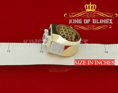 King Of Bling's Yellow Silver 7.10ct Cubic Zirconia Square Men's Adjustable Ring From SZ 9 to 11