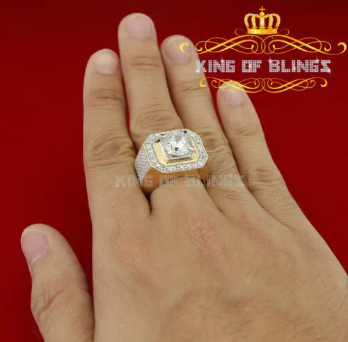 King Of Bling's Yellow Silver 7.10ct Cubic Zirconia Square Men's Adjustable Ring From SZ 9 to 11
