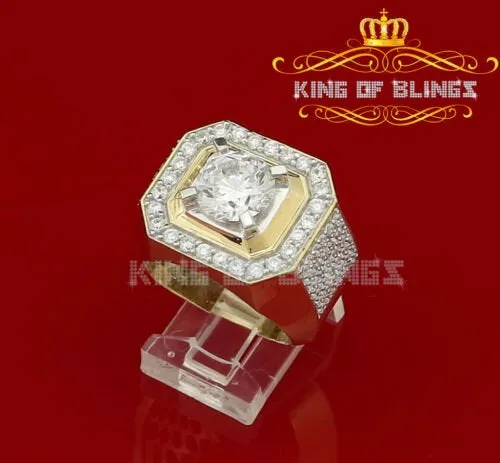 King Of Bling's Yellow Silver 7.10ct Cubic Zirconia Square Men's Adjustable Ring From SZ 9 to 11