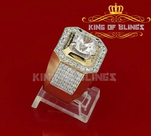 King Of Bling's Yellow Silver 7.10ct Cubic Zirconia Square Men's Adjustable Ring From SZ 9 to 11