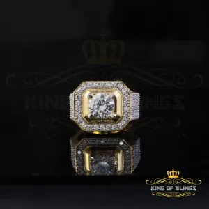King Of Bling's Yellow Silver 7.10ct Cubic Zirconia Square Men's Adjustable Ring From SZ 9 to 11